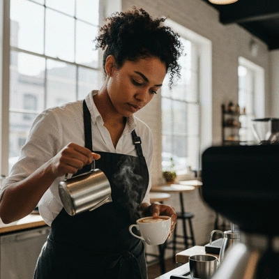 Artisanal coffee being prepared in a modern cafe